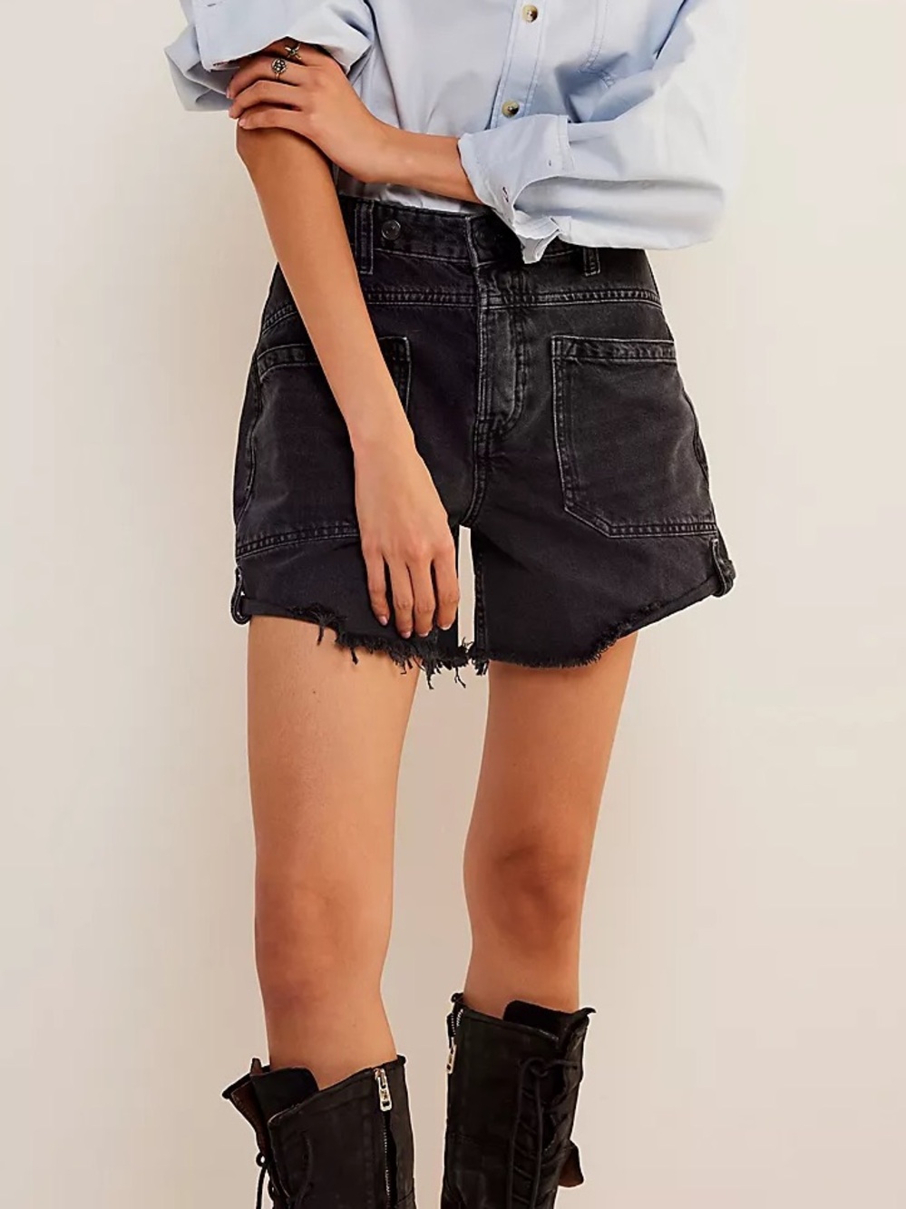 Free People We The Free Palmer shorts 27 outer space black roll cuff denim short